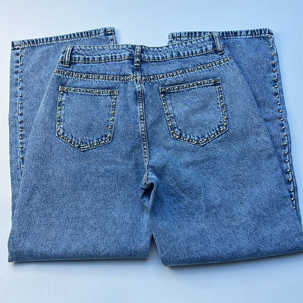 Studded women’s jeans‎ Wide Leg edgy moto statement metallic bold festival - Picture 13 of 13